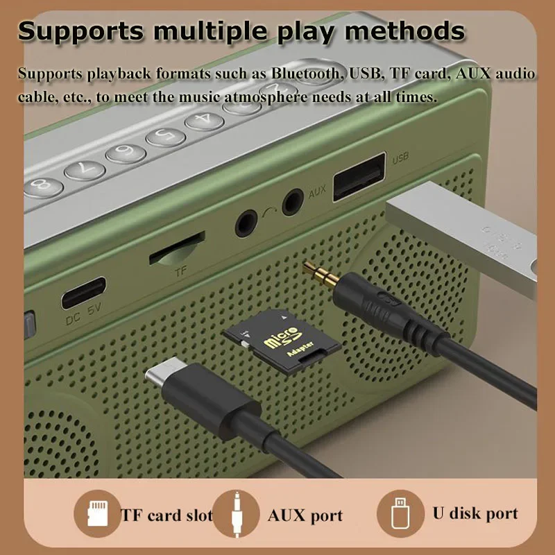 미니 휴대용 HiFi 스테레오 레트로 무선 블루투스 스피커 홈 야외 라디오 FM 서브 우퍼 TF 카드 USB 음악 플레이어