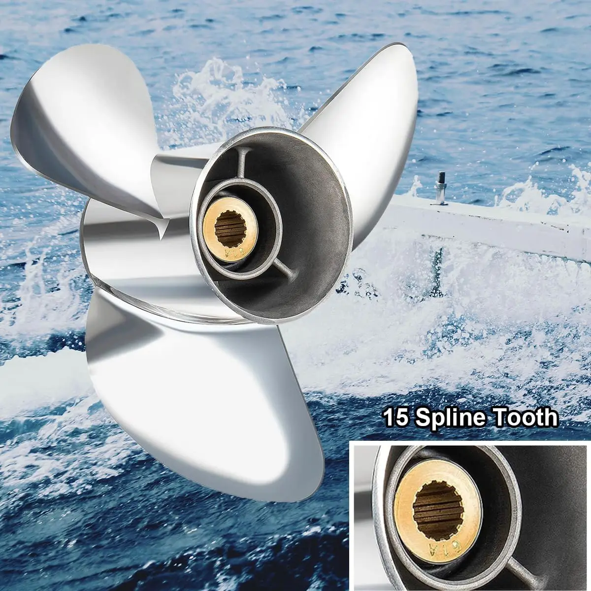 

OEM upgrades stainless steel ship propeller with 15 spline teeth for 150hp-250Hp outboard engine in new condition