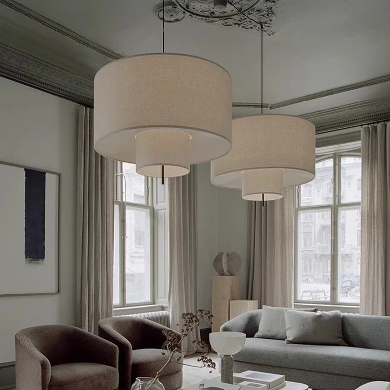 

Nordic Minimalist Wabi Sabi Fabric Chandelier Living Dining Room Bar Bedroom Led Pendant Lights Restaurant Hanging Lamp Fixture