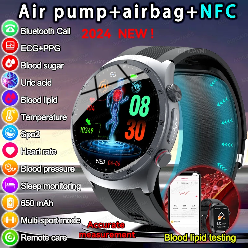 Smartwatch in medizinischer Qualität, Luftpumpe, Airbag, präzises Blutdruckmessgerät,