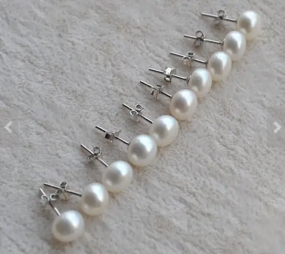 SIX pairs pearl earrings,7 - 7.5mm freshwater pearl earring,white or ivory pearl earring,925 Sivler earring