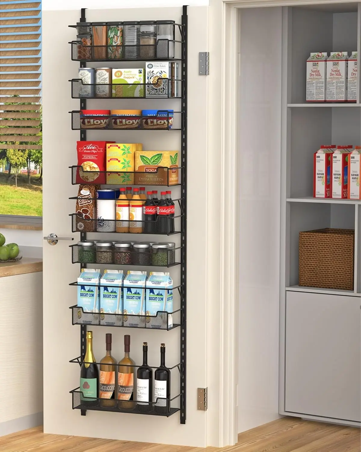 Over the Door Pantry Organizer, 8-Tier Over the Door Organizer with Adjustable Basket, Pantry Door Organization