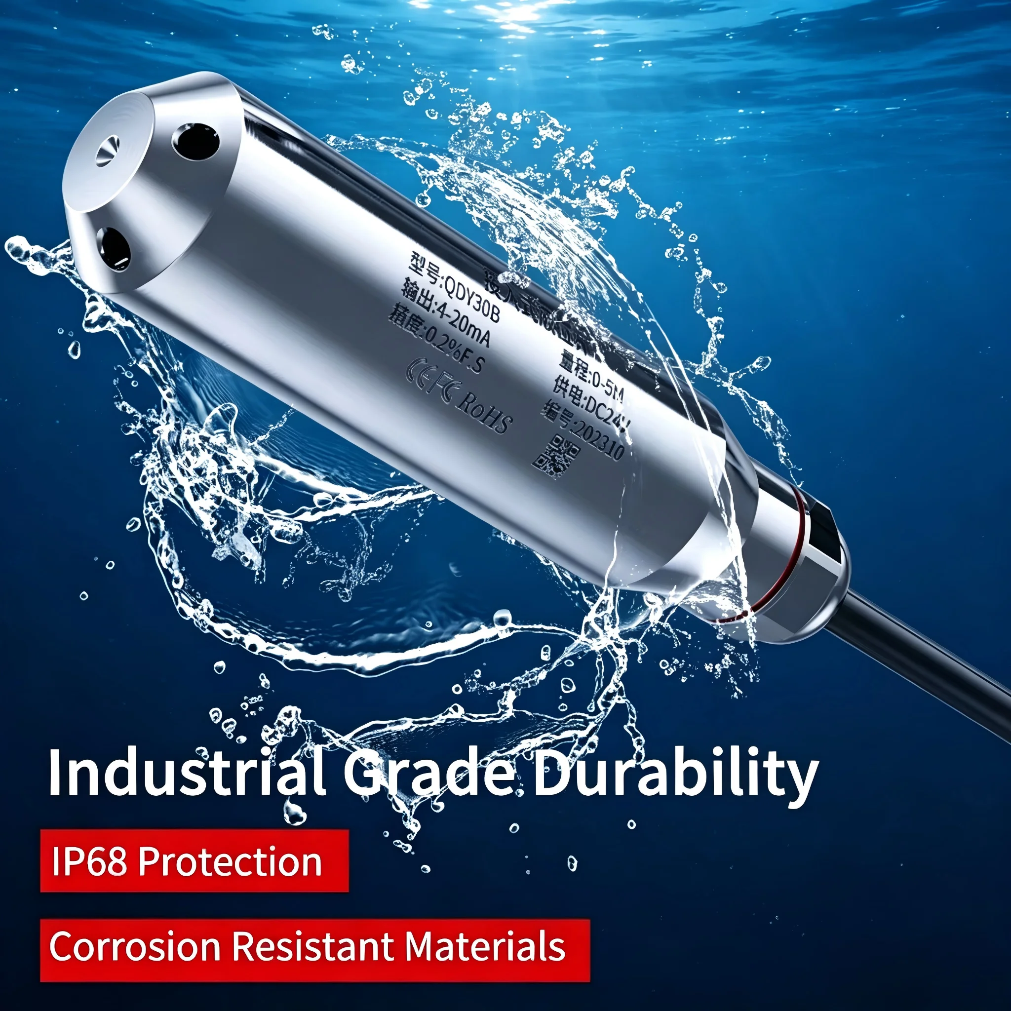 4-20mA 0-10V Level Sensor 0-1m/3m/5m/10m Water Level Sensor RS485 Water Level Transmitter SS304 IP68 Water Level Sensor
