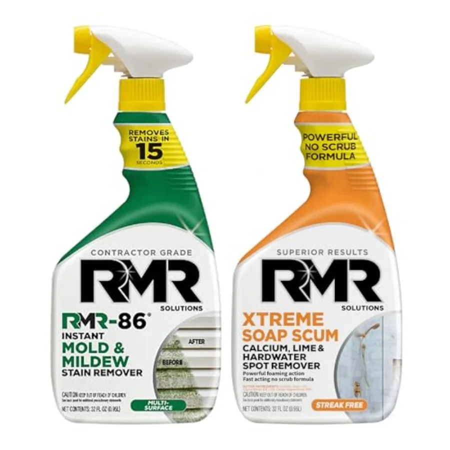 

RMR Instant Mold and Mildew Stain Remover Spray + Xtreme Soap Scum Remover, No-Scrub Indoor/Outdoor Cleaning System for Bathroo