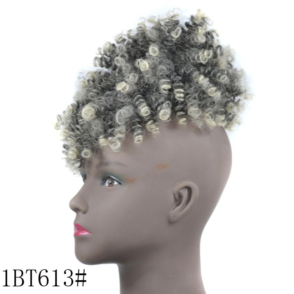 Afro Puff Updo Hair Drawstring Ponytail with Bangs Black Kinky Curly Hair Bun