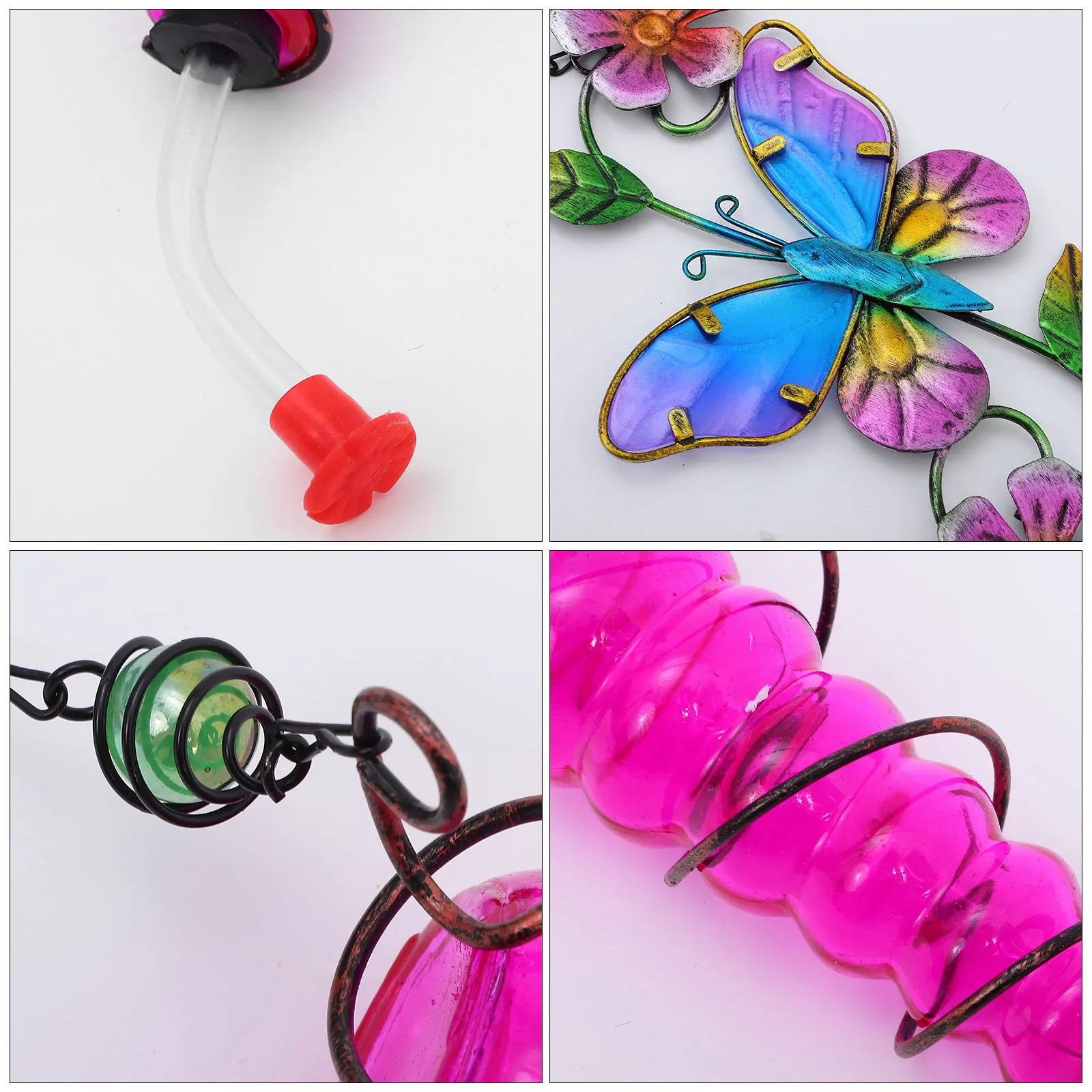 

Glass Bird Feeder Hanging Outdoor Water Feeding Tool For Garden Hummingbird Pigeon Parrot Iron Base Durable Baking Paint