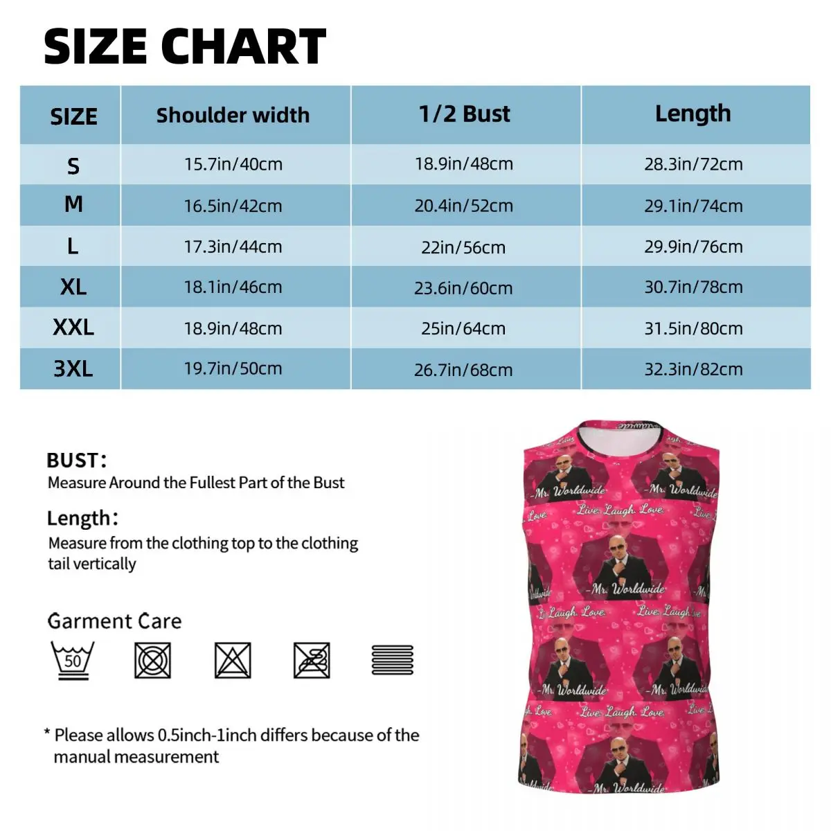 Mr Worldwide Live Laugh Love Men Printed Sleeveless T-shirt Casual Hip Hop Street Style Beach Holiday Tank Tops