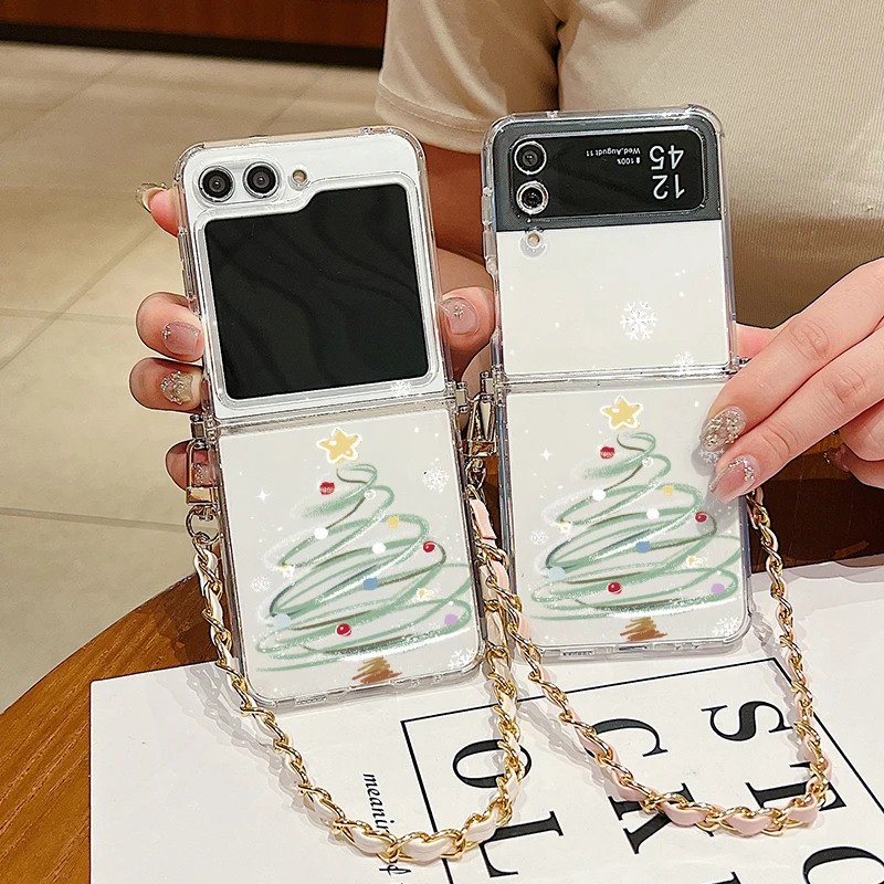 شجرة عيد الميلاد نمط المعادن الحبل قضية الهاتف لسامسونج غالاكسي Z Flip5 Flip6 Flip 7 FE 7 6 4 5 3 5G لينة غطاء قابل للطي من البولي يوريثان #2