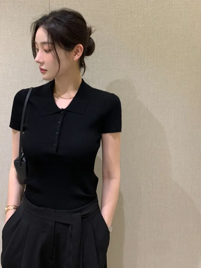 

Slim Fit Ne ort Sve Трикотажный топ Basic Sle Лето Новое поступление Ele Quali Женский топ из полиэфирного волокна