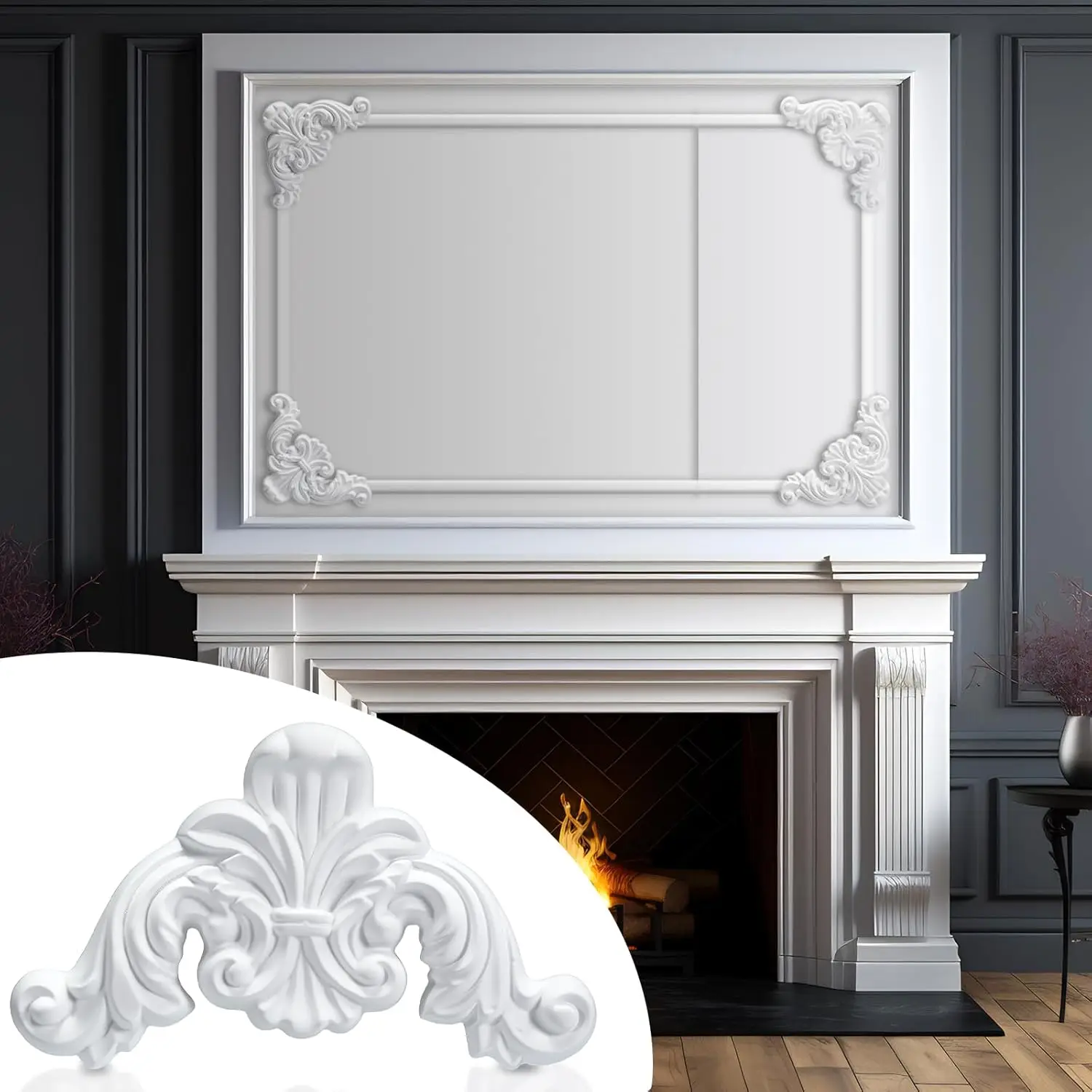 French Style Decorative Corner Molding Set PU Wall Corner Panel Paintable Ceiling Trim for Fireplace TV Background Wall Decor