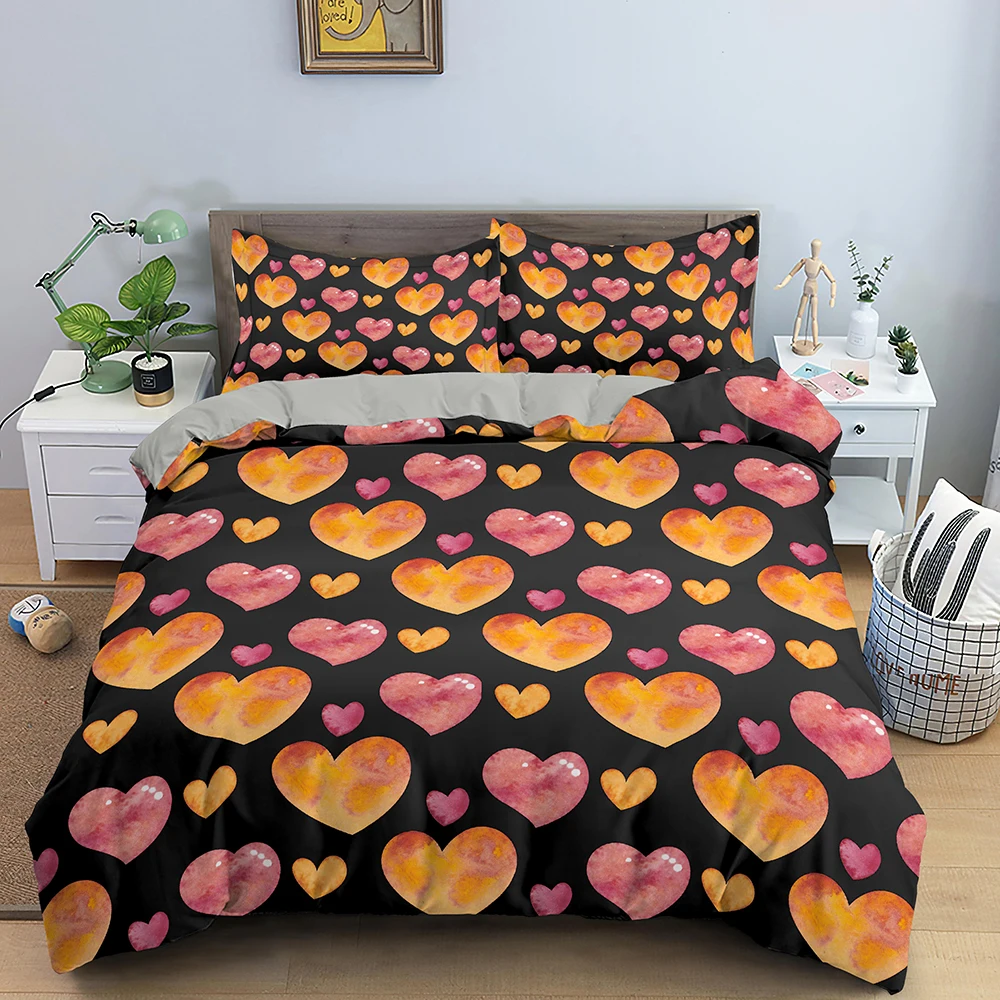 Luxury Bedding Set Love Heart Duvet Cover Single Full Quilt Cover Comforter Bedding 3PCS Comfortable Bed Set for Girls Woman