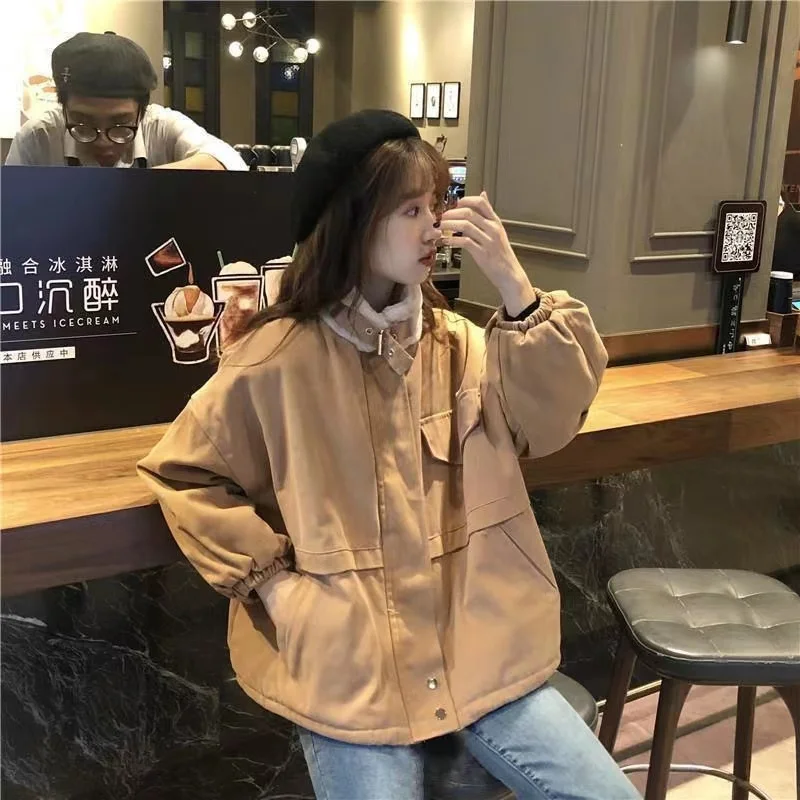 

Lamb Wool Jacket For Women in Autumn Winter 2023 New Plush Thickened Korean Version Style Overcoming Cotton Coat For Students WL