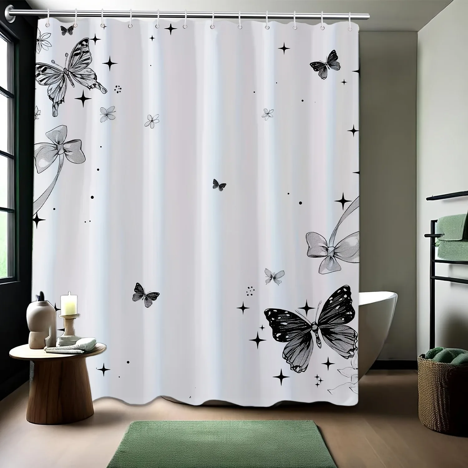 

Простая занавеска для душа с черной бабочкой, моющаяся грязеотталкивающая насадка для душа, водонепроницаемая полиэстеровая занавеска для ванны для домашнего декора