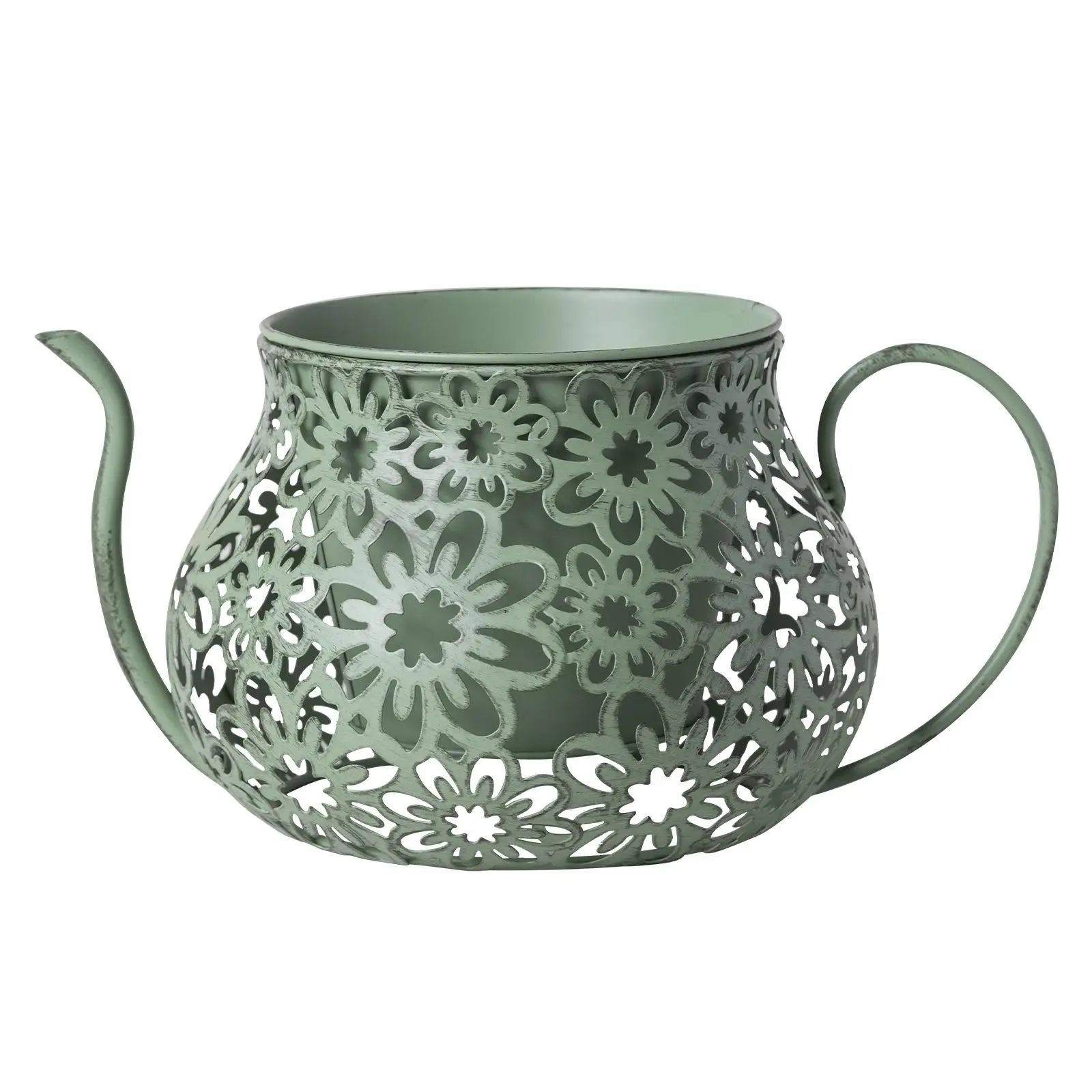 Vintage Style Outdoor Decorative Vessel Metal Teapot Planter for Courtyard Windowsill Botanical Display