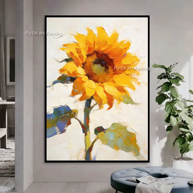 Large Hand Made Yellow Beige Sunflower Canvas Artwork For Home Decor New Modern Red Blue Rose Florals Oil Painting As Gifts