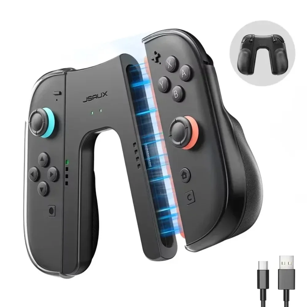 Controlador Jsaux, agarre de carga magnético dividido para Switch2 Joycon, mando ergonómico, accesorios personalizados para juegos con indicador Led