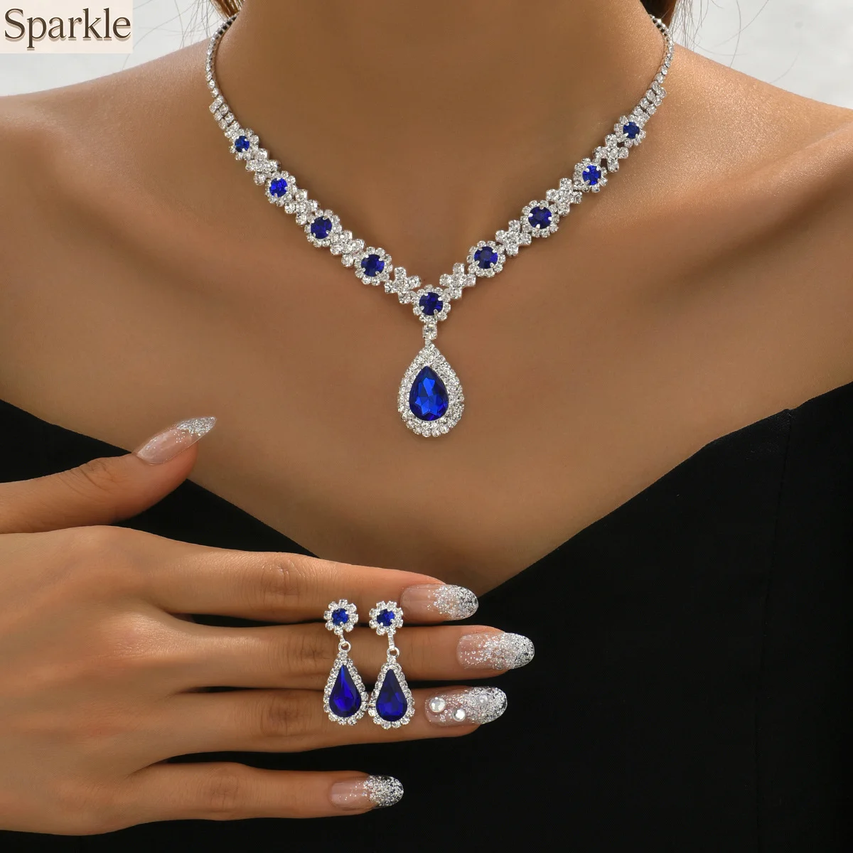 

2025 Trend Fashion Jewelry Set For Women Girls Elegant Teardrop Necklace & Earrings Banquet Wedding Party Jewelry Accessory