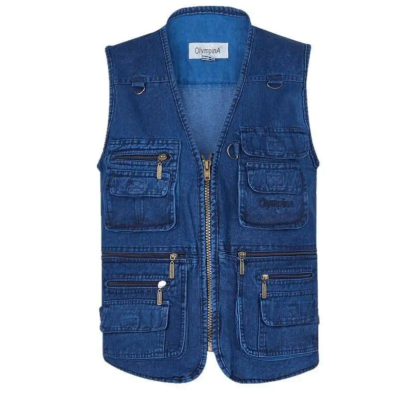 

2023 Men's Multi-Pocket Denim Vest Outdoor Sports and Casual Denim Vest
