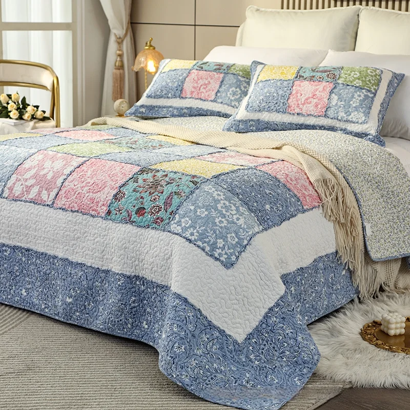 

Handmade 100% Cotton Patchwork Quilt Set 3-Piece, Queen Size Quilted Bedspread,American Style Comforter & Blanket for Home Decor