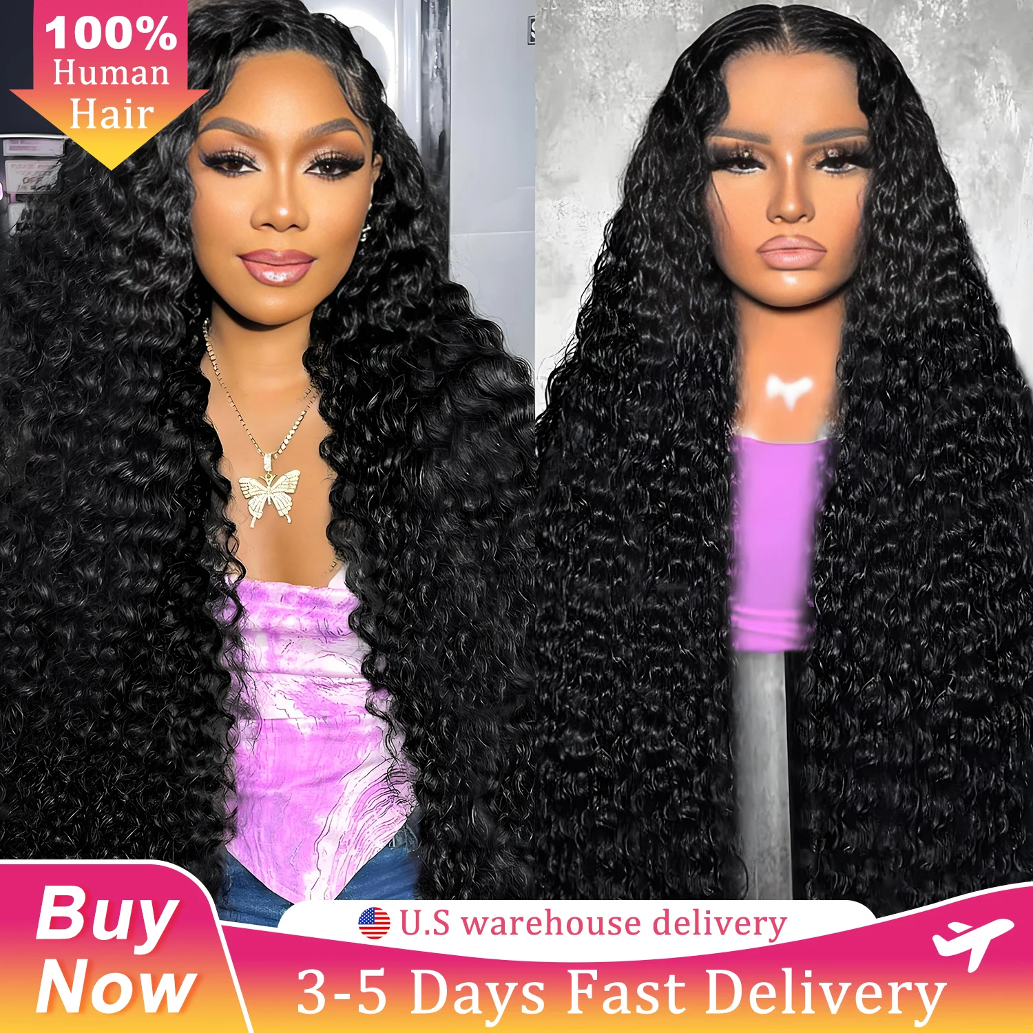 

Парик из натуральных волос 13x6 HD Deep Wave с кружевной основой, плотность 250%, кудрявый, 44 дюйма, предварительно прорезанный, с эффектом водной волны, для женщин