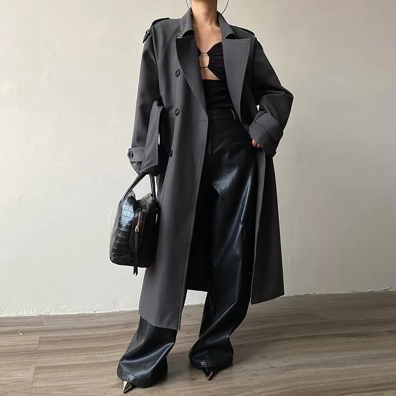 

Trench Coat Short Windbreaker Women 2025 Slimming Classic Buttons Midi Split-Joint X-Long Ins Y2K Fitting Work Top Purple Slim