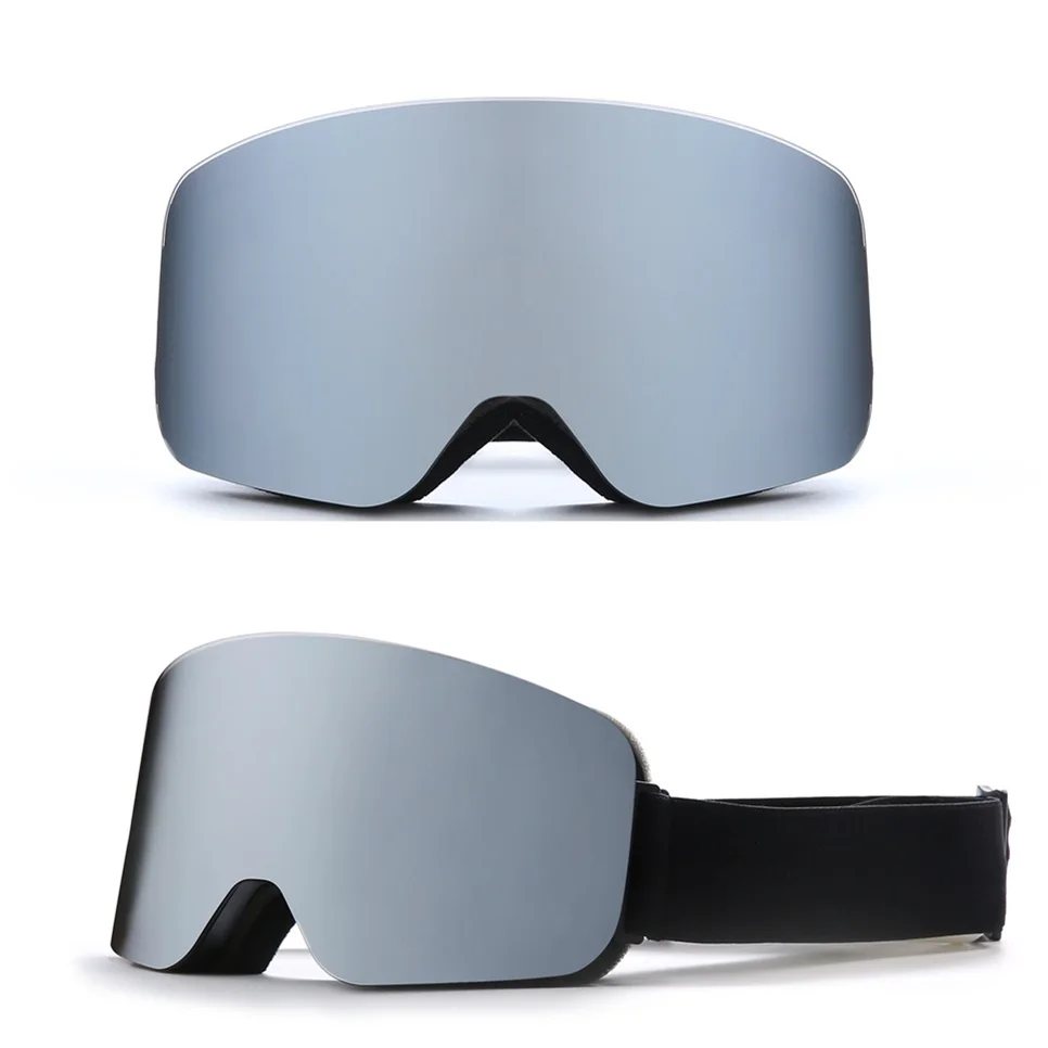 Full Silver Revo Snowboard OTG Ski Goggles Wide Over Glasses Frameless 100% UV Protection Anti Fog Unisex Snow Winter Goggles