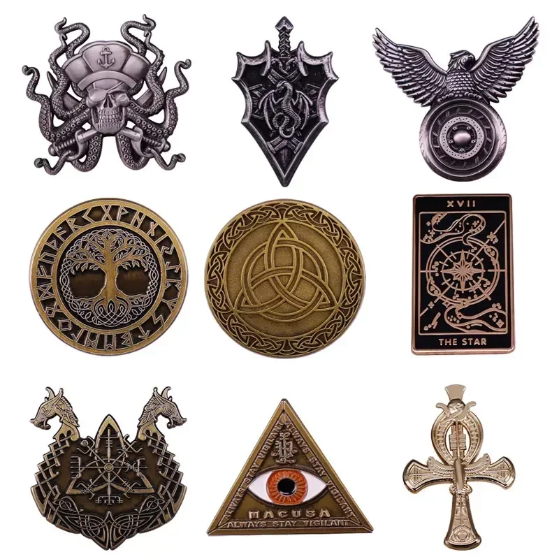 

Retro Rune Greatsword Lapel Brooch Game Cartoon Metal Pins Viking Ship Logo Metal Badge Hoodie Backpack Hat Decorative Fans Gift