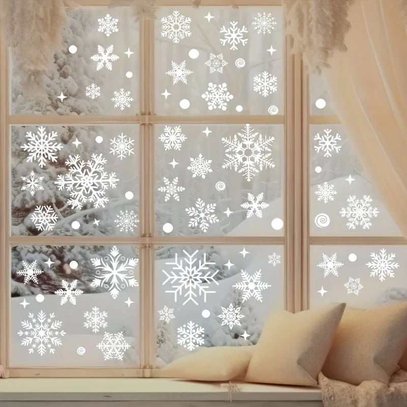 40/80pcs Snowflake Window Cling, 4 Designs Reusable Static Decal, White Christmas Holiday Decor for Kitchen Shop Store