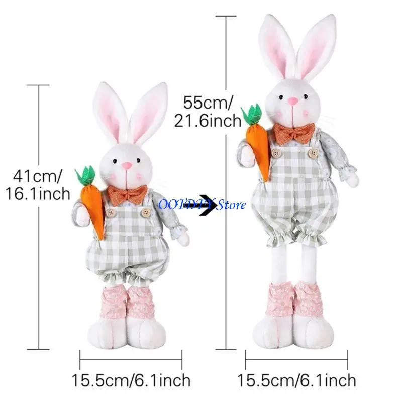 367A Plush Rabbit Easter Miniatures Craft Extendable Legs Rabbit Ornament Fairy Garden Supplies Desk Home Figurine Ornament