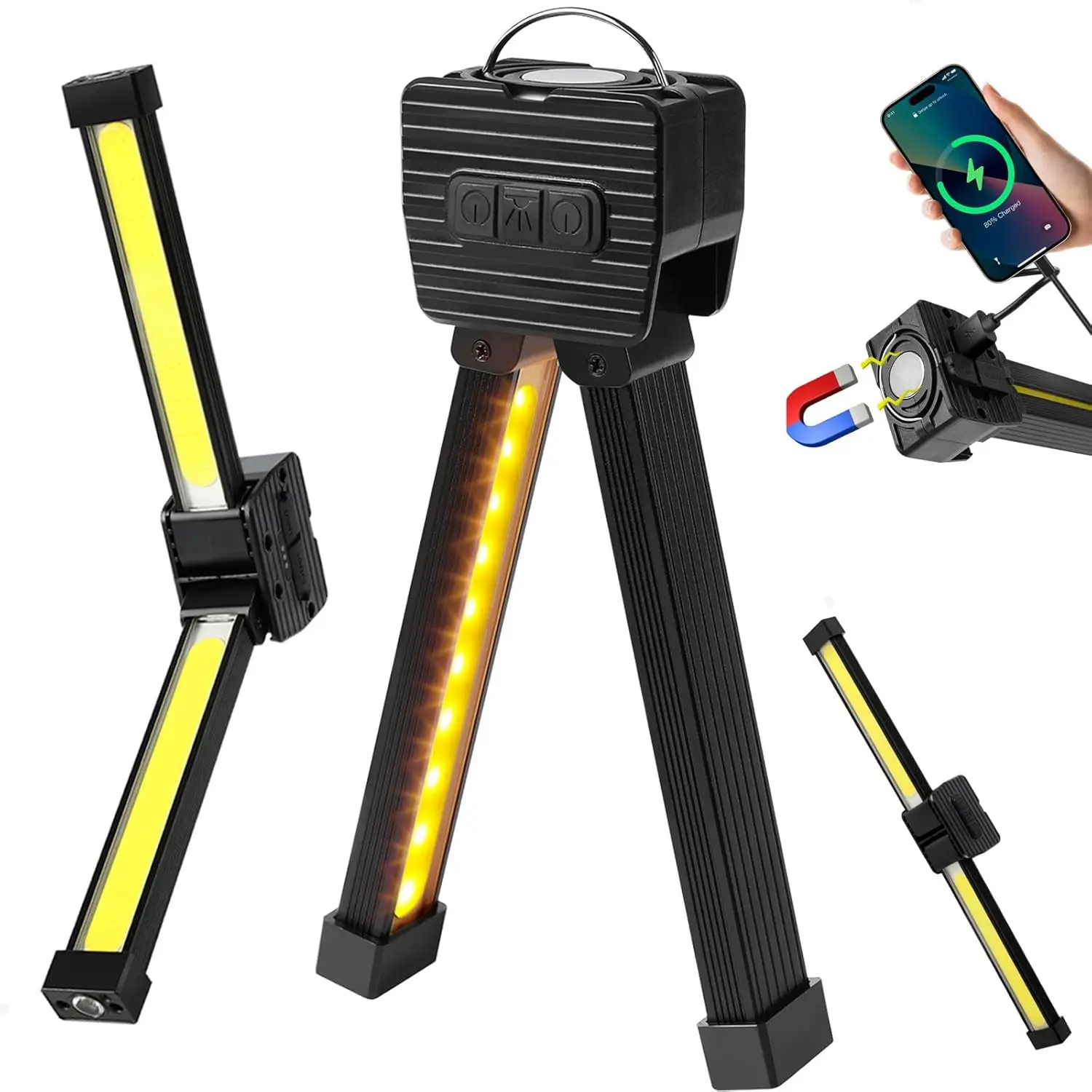 

Portable Magnet LED Flashlight with Hanging Hook 7 Modes 180 Degree Folding Handheld USB Rechargeable Power Bank Camping Light
