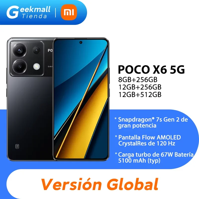 Global Version Poco X6 5G Snapdragon® 7s Gen 2 CrystalRes 120Hz FIow AMOLED 64MP Triple Camera with OIS 67W Turbo Charging