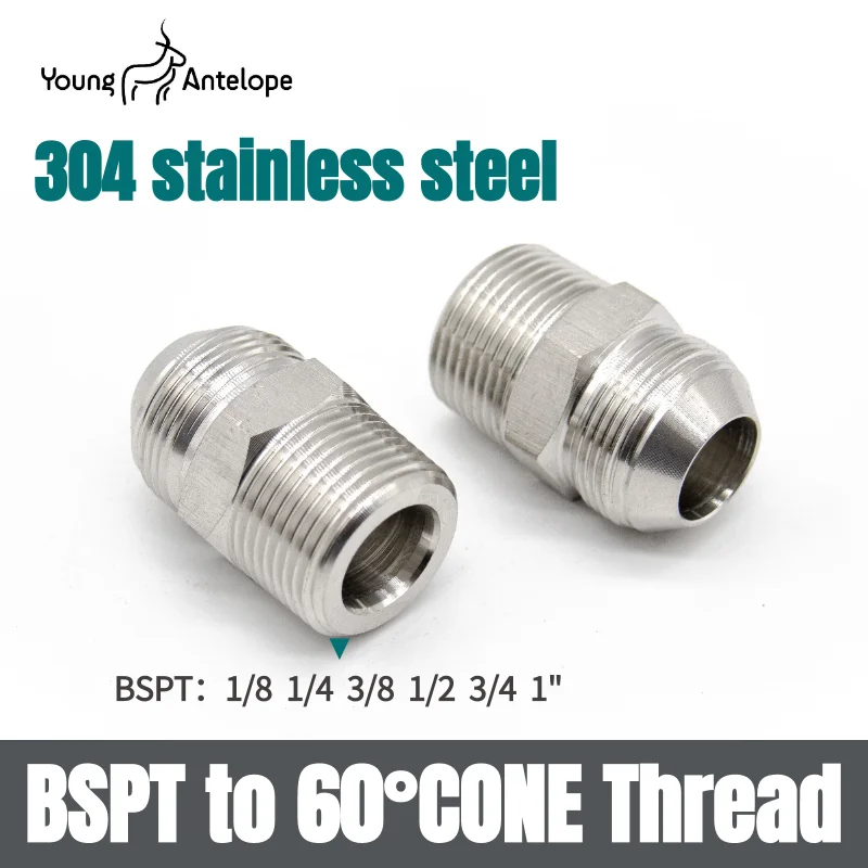 

304 Stainless Steel MALE 60° Cone To BSPT Male Thread Connector Hex Pipe Coupling Inch Adapter 1ST-SP Connecteur Hydraulique