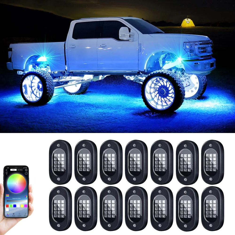 Honalia 4/6/8/10/12 pods RGB Car Rock Lights APP Control Music Neon Car Underglow Chassis Lights for Offroad Truck SUV