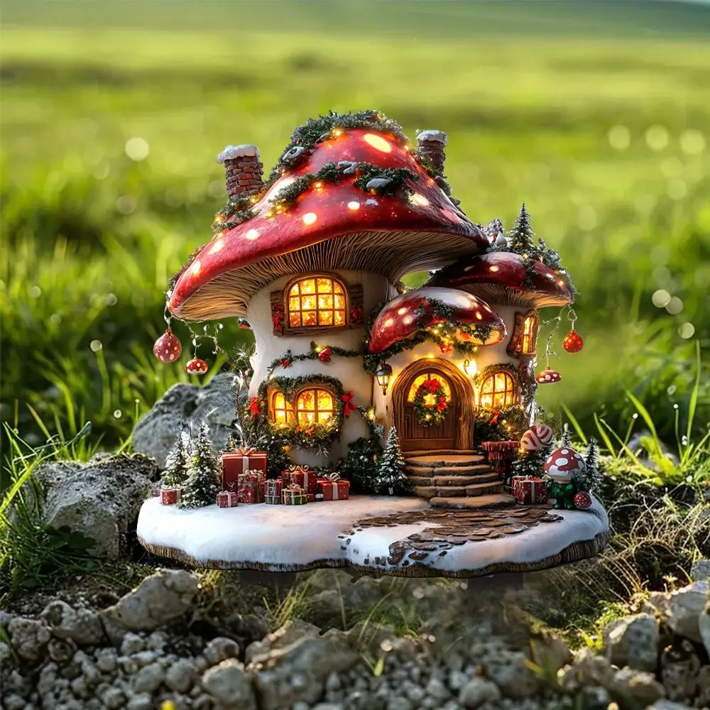 Creative Acrylic Yard Signs Waterproof Wear-resistant Garden Stake Mushroom House Decoration Plugs Christmas