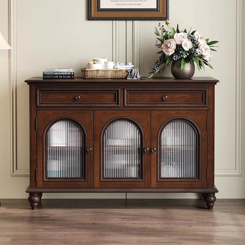 

American medieval solid wood dining side cabinet household living room simple locker against the wall tea cabinet