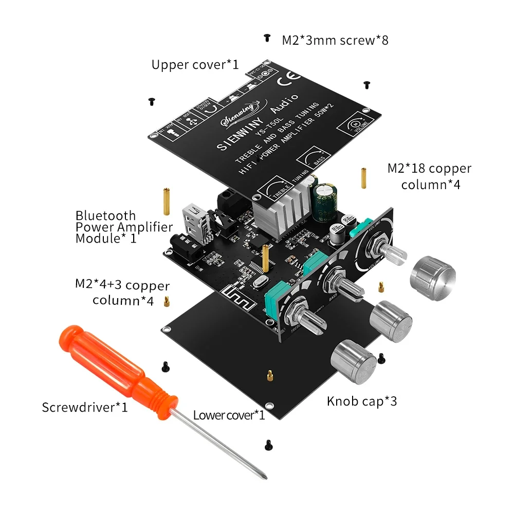 デジタルパワーアンプモジュール,Bluetooth 100チャンネル,2.0 w,フロントとロートーンの調整,XY-T50L