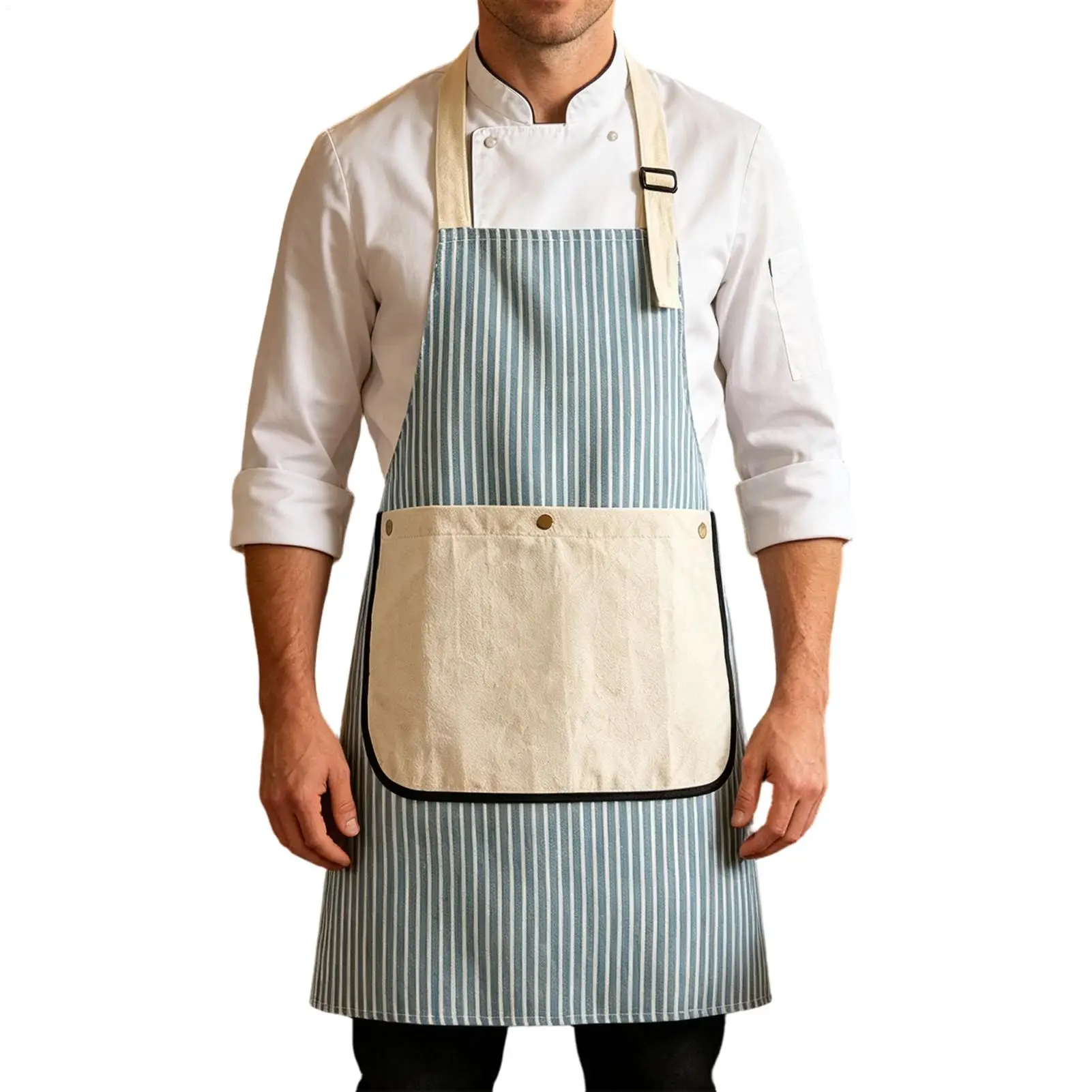 Apron with Pockets Striped Man Woman Home Restaurant Kitchen Baking Nail Bib Oil Repellent Work Apron  Adjustable Kitchen  Apron