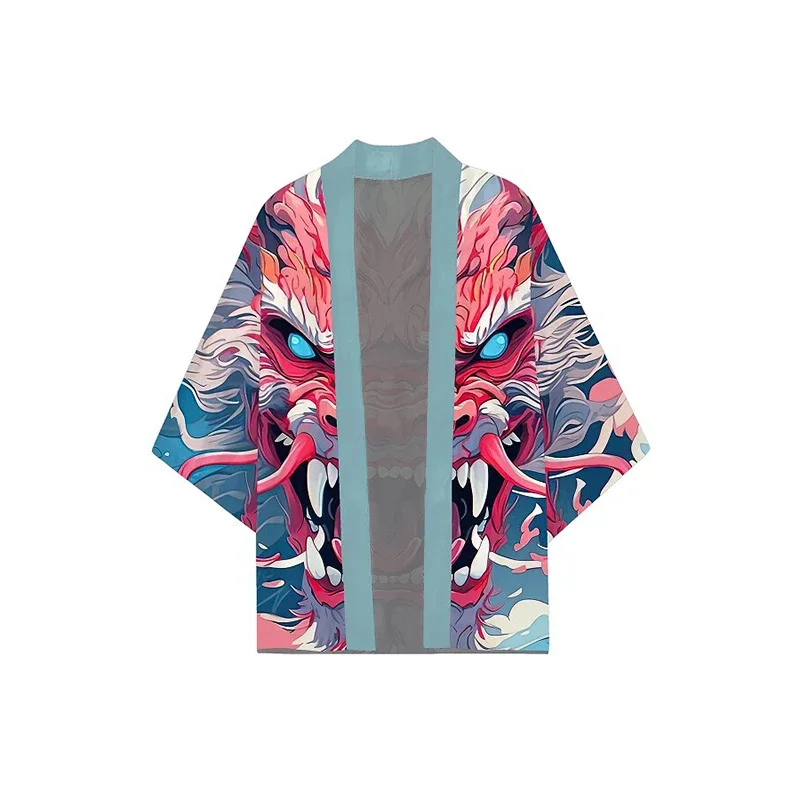 سترة الساموراي اليابانية التقليدية للنساء كيمونو أنيمي التنين جرافيك مطبوعة سترة عصرية تريند هاراجوكو نمط كوبالاي هاوري