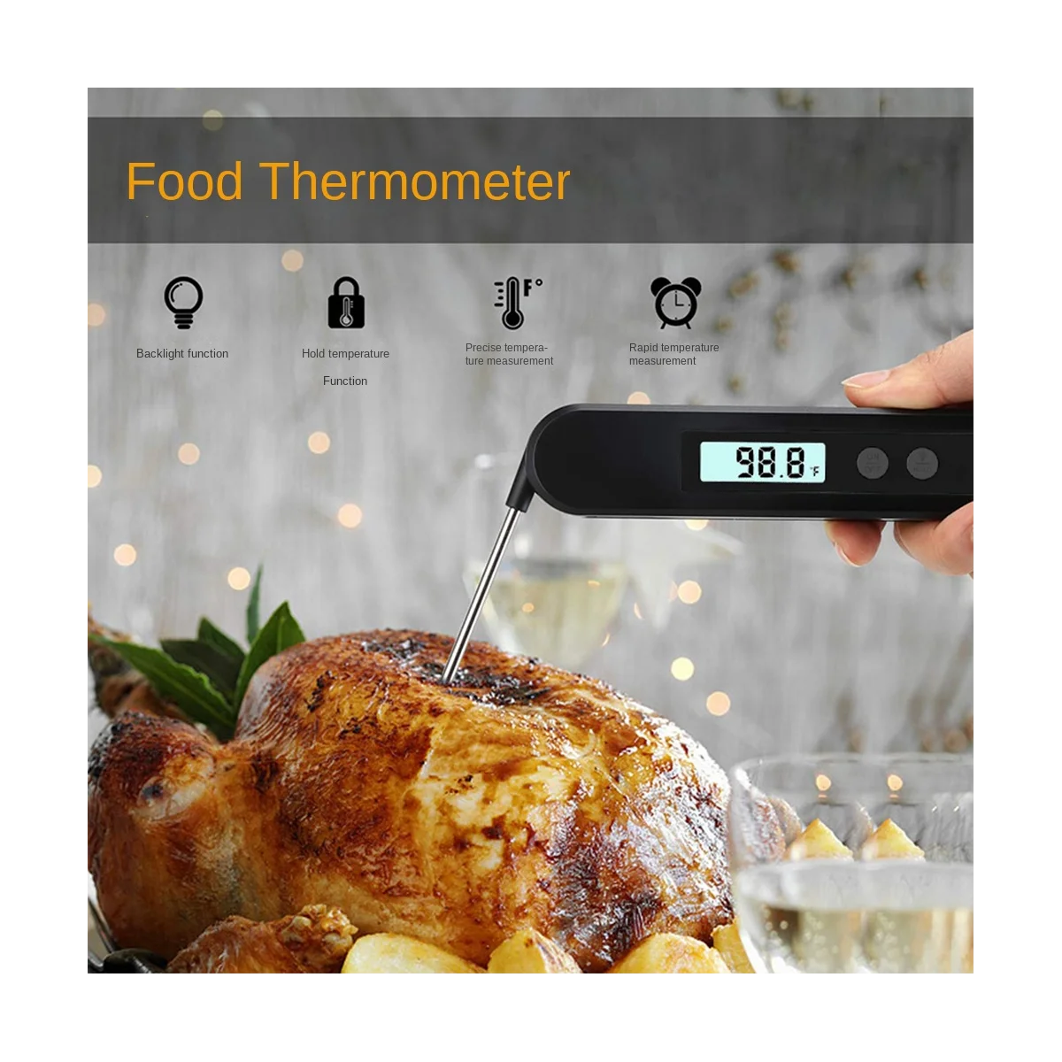 Waterproof Digital Backlight Folding Barbecue Kitchen Cooking Instant Reading Meat Thermometer