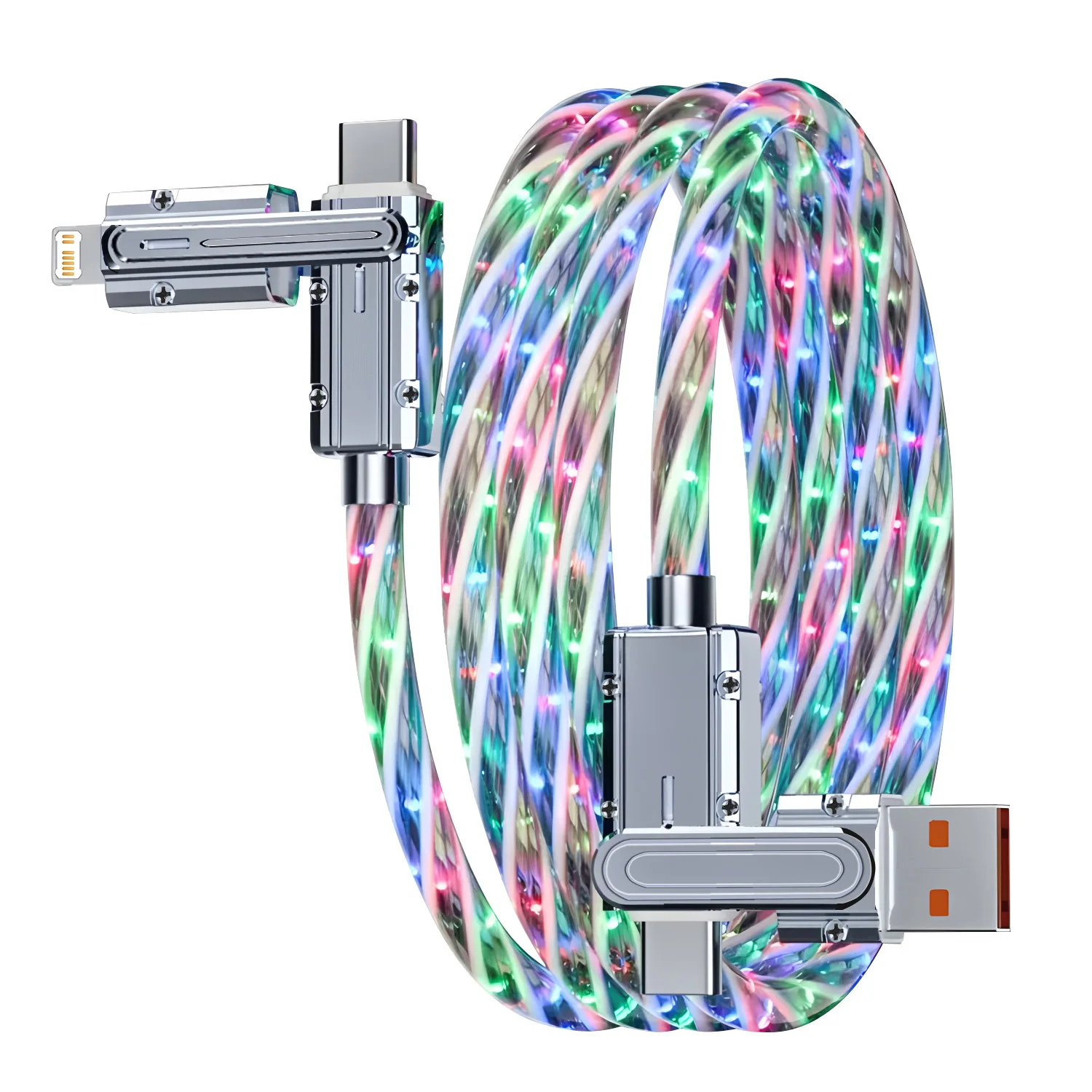 Cable 4 en 1 de 240W RGB USB tipo C Cable de datos de teléfono de carga rápida para iPhone 14 13 Pro Max Xiaomi Samsung Cable de cargador USBC para teléfono