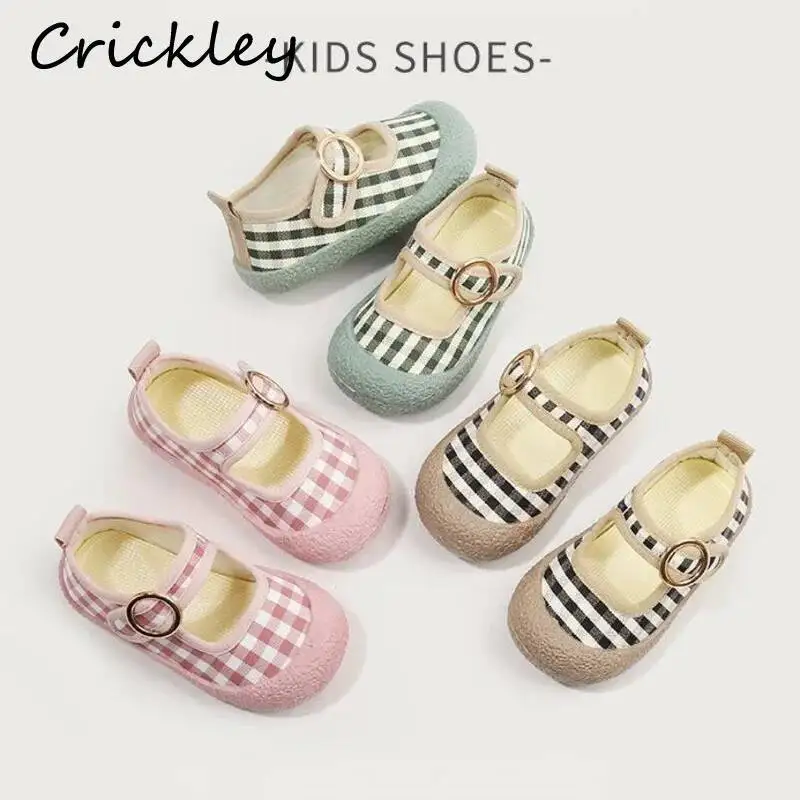 

New Plaid Baby Girl's Casual Shoes Cute Shallow Hook Loop Sports Shoes For Toddler Kids Soft Anti Slip Children Canvas Shoes