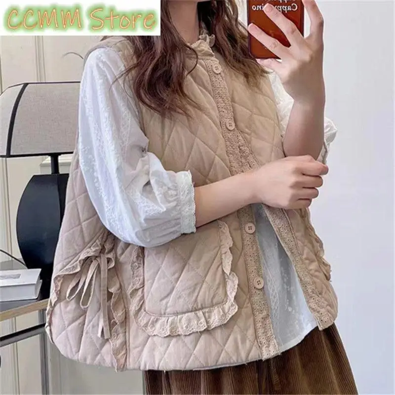Fashion Versatile Parkas Vests Female Loose Round neck Casual Sleeveless Coat Women Thin Down cotton Vest Coats