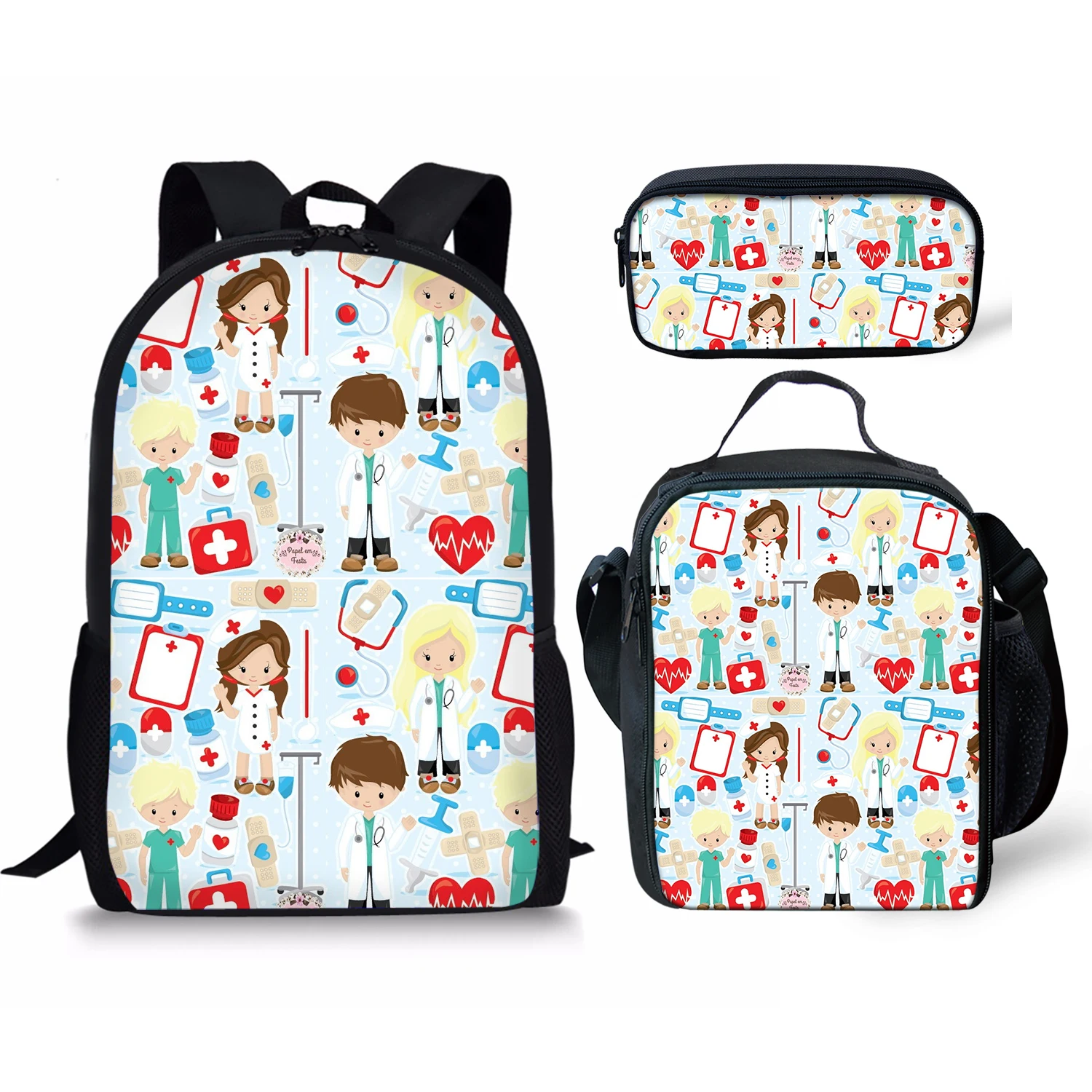 Imagem -04 - Student School Bolsa Grupo Cartoon Medical Nurse Impresso Mochila para Meninos e Meninas Lunch Bolsa Lápis Bolsa Adolescente Casual Mochila Pcs