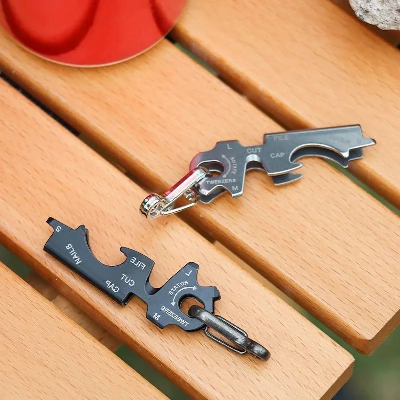 Multifunctional Bottle Opener Keychain Tool Hanger Tweezers Nail File Bottle Driver Screwdriver Stainless Steel Outdoor Camping view 3