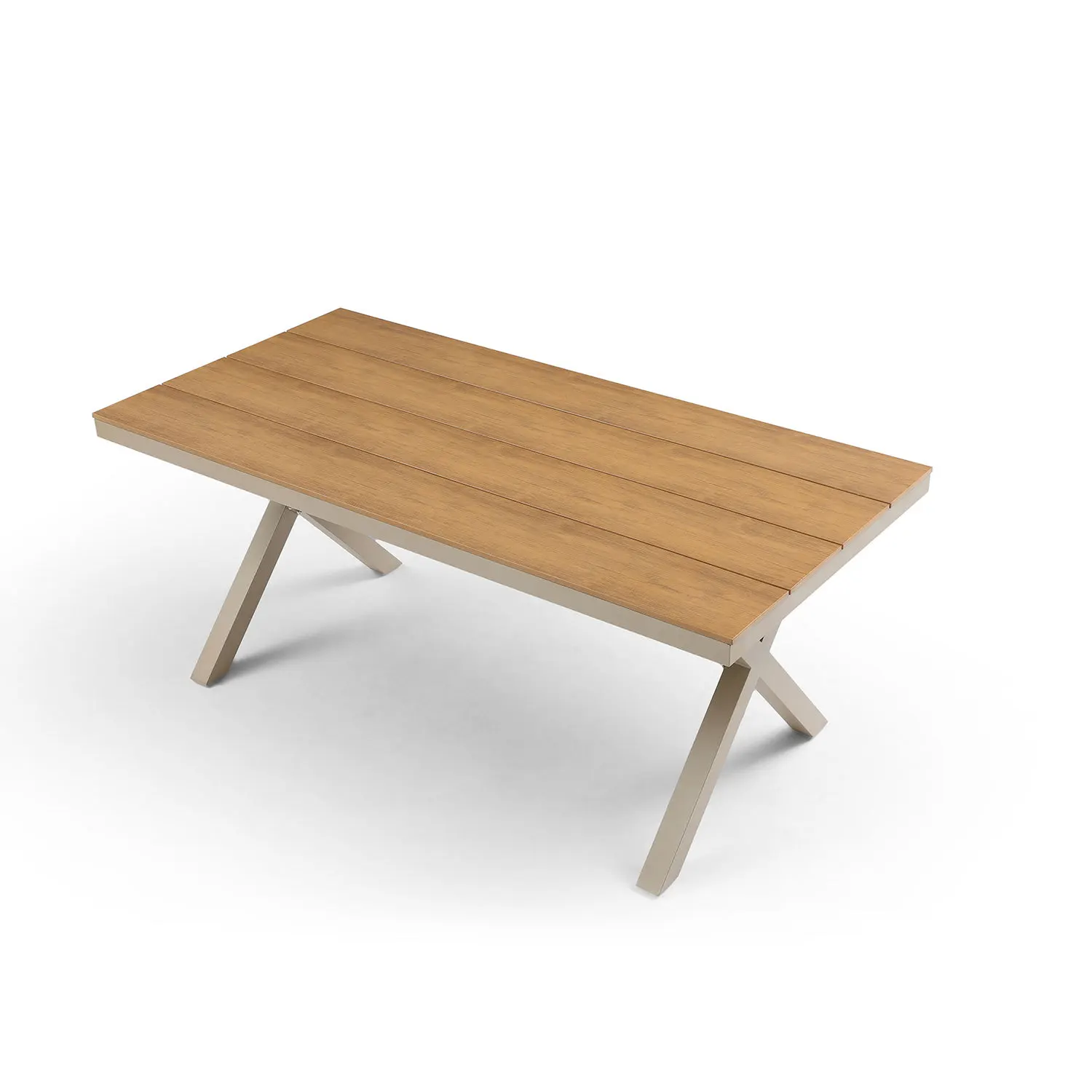 Rectangular Dining Table with X-shape Aluminum Legs, Teak Finish