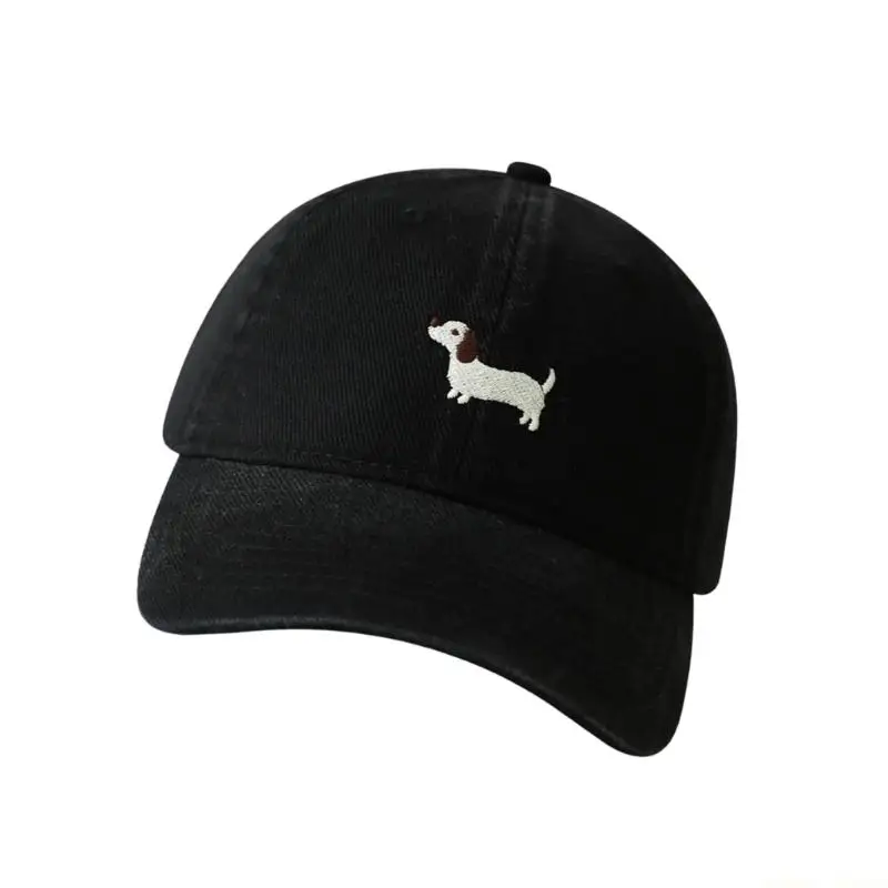 31BF Cartoon Dog Embroidered Hat Breathable Cotton Polyester Adjustable Back Closure