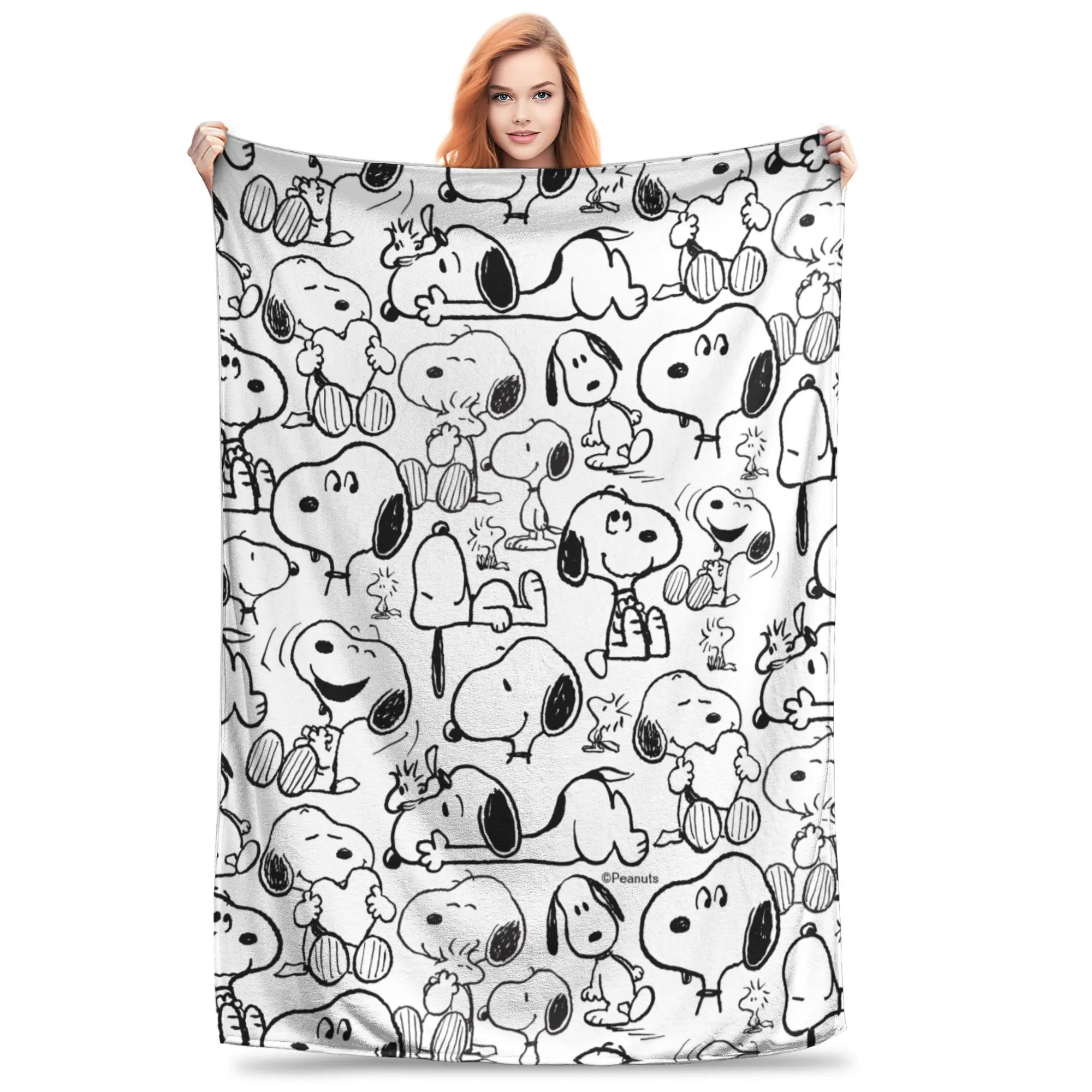 

Snoopys Smile Giggle Laugh Pattern Blankets Flannel Awesome Breathable Throw Blankets for Home Restaurant Spring Autumn,
