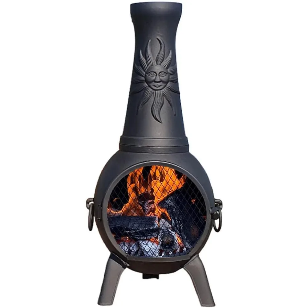 Sun Fire Outdoor Chiminea Fireplace - Cast Aluminum Deck or Patio Firepit