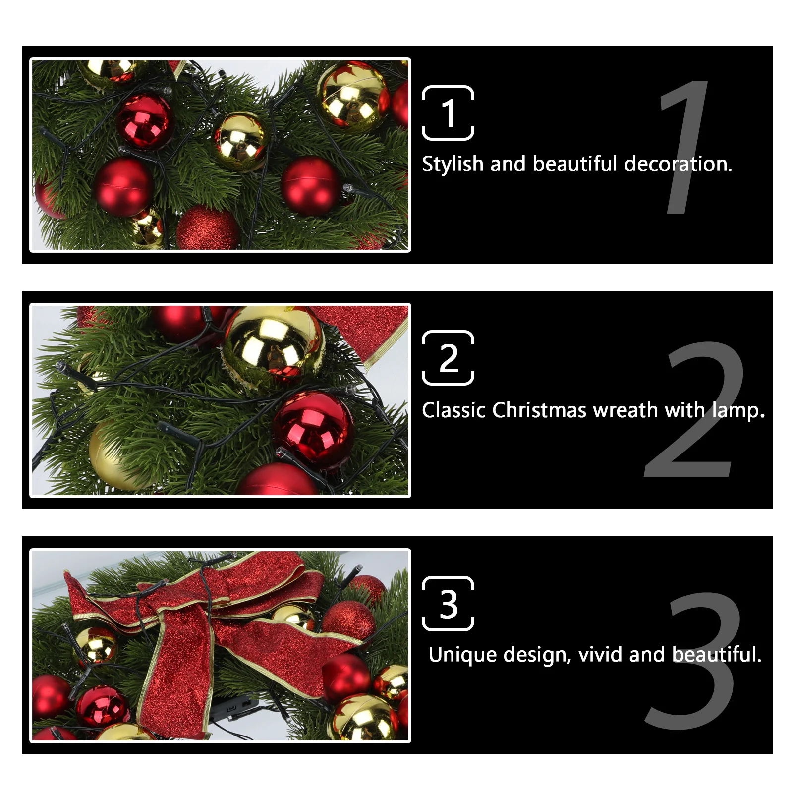 

1Pcs Xmas LED Light Wreath Hanging Decor Artificial Garland Christmas Party Scene Decorative Ornament Home Door