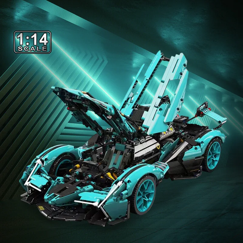 1148pcs Tiffany Blue 1:14 Lamborghinis Racing Car Building Block Set Assembly Sports Vehicle Model Fun Toy Bricks for Kids Gifts